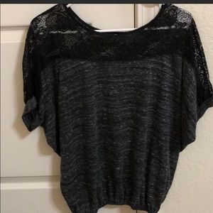 3/$10- Full Tilt DarkGrey cotton blouse w/ lace